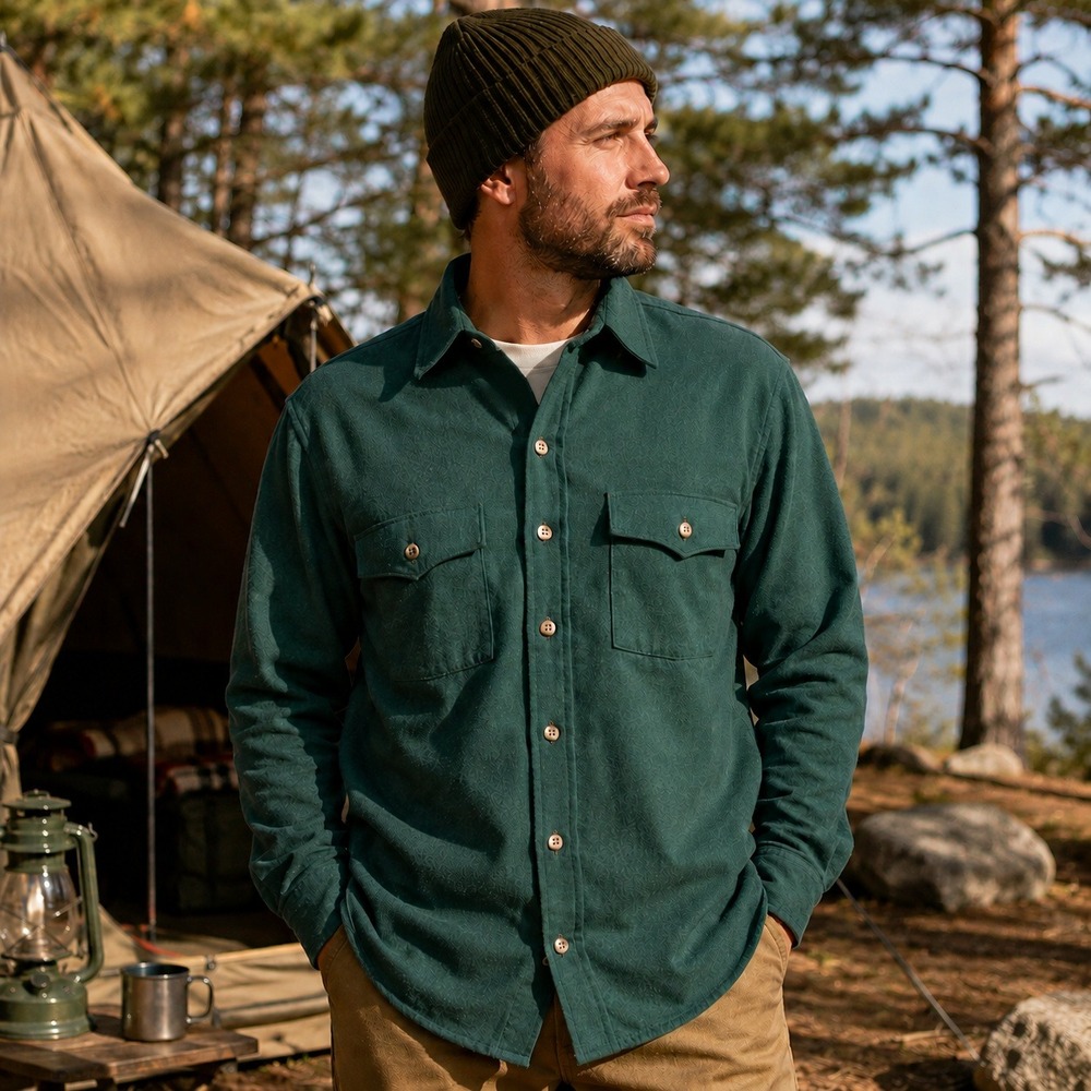 Vintage Winter Run Mens Chamois Flannel Shirt Size L Green USA Made Outdoors